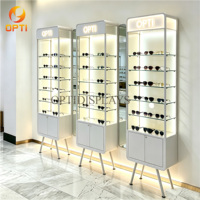 Vitrine de présentation de lunettes de luxe en bois avec éclairage LED, mobilier d'exposition optique pour magasin de détail