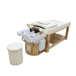 Lit de lavage de cheveux Kisen haut de gamme en bois, moderne et élégant, pour le lavage des cheveux, le spa facial, la thérapie capillaire, fumigé, en promotion - Product Image 1