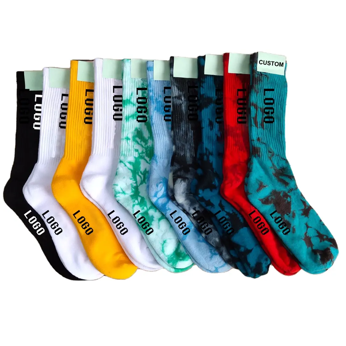 Designer jacquard knitted logo tie dye socks famous brands crew custom sport socks for men