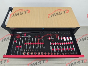 Banc de travail classique en <span class=keywords><strong>bois</strong></span> avec dessus en acier SPCC rouge, 12 tiroirs, ensemble d'outils manuels professionnels de 471 pièces avec serrure à clé, OEM disponible - Product Image 5