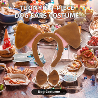 TUONYIS Ensemble 4 pièces d'accessoires pour la tête et la queue de chien pour hommes, en polyester, thème animal, costume de cosplay d'Halloween (marron)