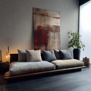 Sofá de Madera Maciza de Pino con Estructura de Mortaja y Espiga, Tapicería de Tela, Estilo Minimalista para Recepción de Hotel - Product Image 2