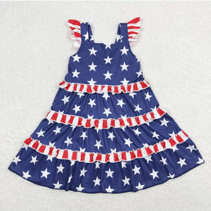 Vestidos hasta la rodilla para niñas hermanas con estampado de estrellas del 4 de julio - Product Image 6