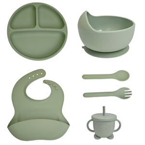 Juego de Alimentación para Bebés con Plato, Tazón, Vaso, Babero y <span class=keywords><strong>Cuchara</strong></span>, de Silicona Antideslizante, a Prueba de Fugas, Libre de BPA, para la Alimentación Dirigida por el Bebé - Product Image 3