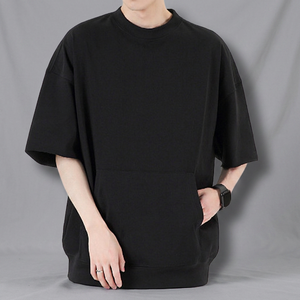 เสื้อยืดโอเวอร์ไซส์สีดำ ยูนิเซ็กซ์ ผ้าฝ้าย 100% แขนสั้น คอกลม ลำลอง ผ้าเจอร์ซีย์ถัก สตรีทแวร์ ระบายอากาศได้ดี - Product Image 4