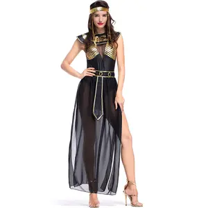 Pesta karnaval Halloween kostum Cleopatra Mesir wanita kostum Cosplay Ratu Mesir dewasa gaun mewah emas seksi