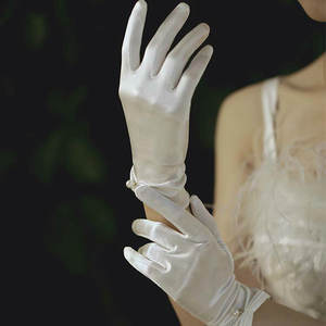 Qushine – robe de mariée en satin, courte et élégante, en soie, mitaines, gants de mariée, vente en gros, 2023 - Product Image 5