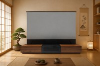 Walnussholz Rechtwinkliger Motorisierter Bodenaufsteigender UST Laser-TV Heimkino-Schrank mit ALR-Bildschirm-Kombination 100-Zoll Anti-Licht