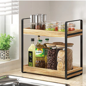 Organisateur de comptoir de salle de bain à 2 niveaux Étagère de comptoir de <span class=keywords><strong>cuisine</strong></span> en bois Rangement de cosmétiques de maquillage - Product Image 3