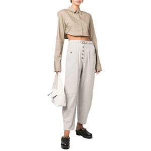 เสื้อเชิ้ตแฟชั่นผู้หญิง แขนยาว ผ้าฝ้าย 100% ทรงสั้น เสริมไหล่ ชายโค้ง ตัดสั้น - Product Image 3