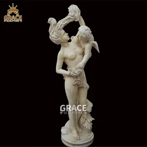 베이지 대리석 실물 크기 여자와 아기 천사 조각품 돌 숫자 동상