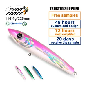 THORFORCE High quality 225mm 116.4g Laser Coating Offshore Surf Stickbait Saltwater GT Tuna Wood Pencil Fishing Lure