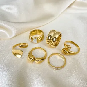 Individuell gestalteter 18K-Gold-Goldpolsterung hochpolierter Ring offener/schließender Ring verblasssicher für Hochzeit Verlobungsgeschenk