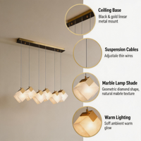 Abat-jour carré simple en marbre et cuivre, luminaire suspendu moderne pour restaurant, lampe en plâtre flocon de neige