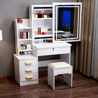 Table de maquillage en bois Runwood avec porte coulissante, miroir et tiroirs pour chambre à coucher