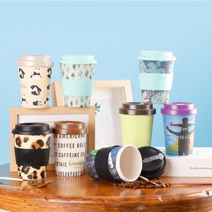แก้วกาแฟแบบพกพาขนาด 12 ออนซ์ 350 มล. ทำจากใยไผ่ธรรมชาติ ใช้ซ้ำได้ เป็นมิตรต่อสิ่งแวดล้อม พร้อมฝาปิดซิลิโคนกันรั่ว - Product Image 1