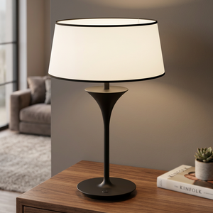โคมไฟตั้งโต๊ะทันสมัย ฐานโลหะสีดำ ผ้าลินินสีเบจทรงสี่เหลี่ยม ขั้วหลอด E27 LED AC 220V ควบคุมด้วยสวิตช์ ขนาดกลาง สำหรับตกแต่งห้องนอน 3500K - Product Image 2