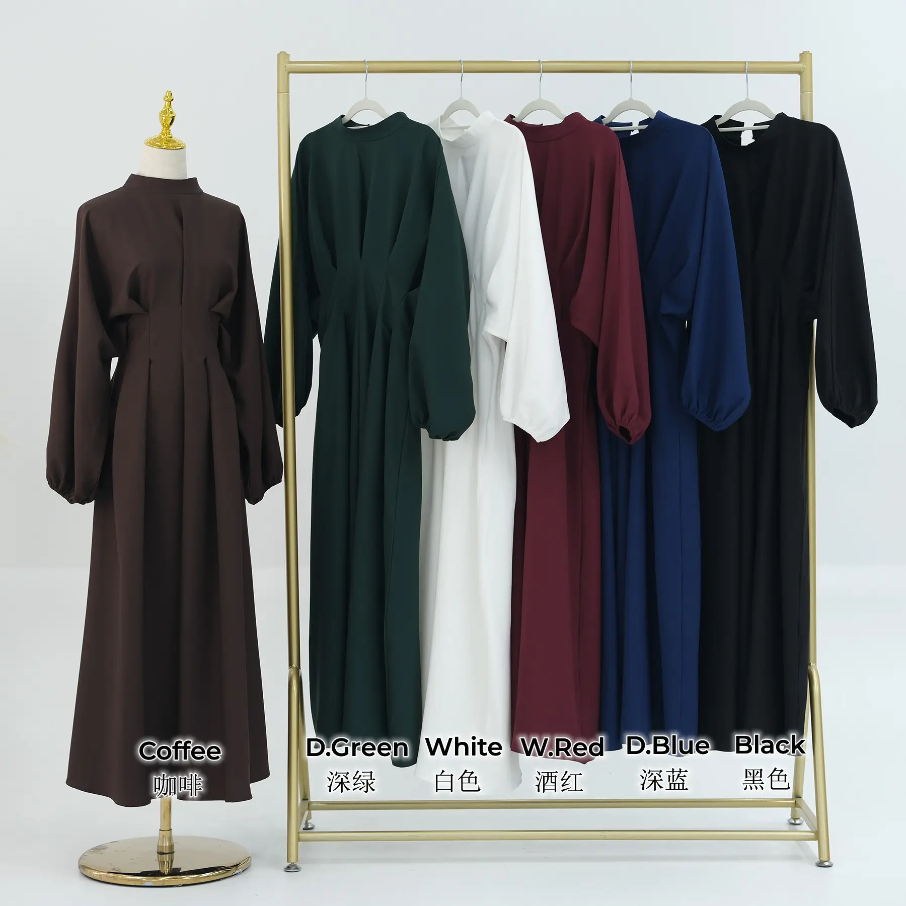 Loriya OEM/ODM 2024 New Arrival Women Modest Dresses Solid Color Muslim Fashion Abaya Women Muslim Dress