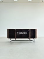Meuble TV de luxe en placage de noyer, style Mid-Century Modern, console de rangement multicouche en bois massif pour salon