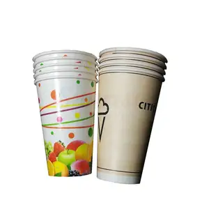 16oz 20oz Double PE Paper Cups For Cold Drink Disposable Milk Tea Paper Cup With Lid