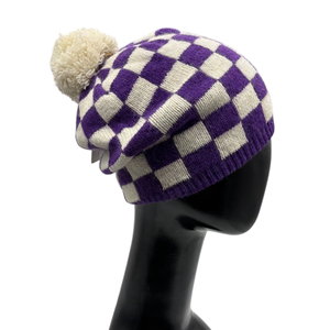 Bonnet tricoté avec oreilles, motif à carreaux, unisexe, 56-58 cm, fournisseur taïwanais, méthode d'impression d'étiquette tissée pour le ski, hiver - Product Image 1
