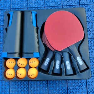 Juego de Raquetas de <span class=keywords><strong>Tenis</strong></span> de <span class=keywords><strong>Mesa</strong></span> Personalizado de Madera de 7 Capas para 4 Jugadores, 6 Pelotas con Red Portátil, para Interiores y Exteriores - Product Image 2