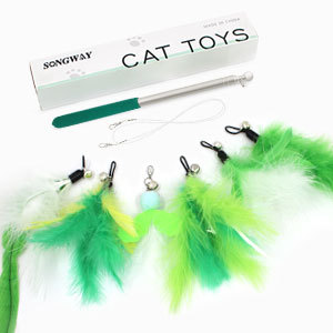 Ensemble de jouets pour chat SONGWAY, série verte, jouets à plumes rétractables, jouet à cloche réaliste pour chat - Product Image 6