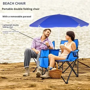 Silla Plegable Doble para Exteriores con Sombrilla y Bolsa de Hielo, Portátil, para Camping, Pesca y Gimnasio, Venta al Por Mayor Directo de Fábrica - Product Image 1