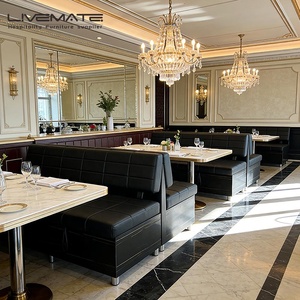 Meubles de restaurant américain modernes, banquette de buffet pour restauration rapide, banquette haute en cuir noir avec rangement - Product Image 3