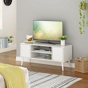 Soporte de <span class=keywords><strong>TV</strong></span> de entretenimiento moderno de mediados de siglo, <span class=keywords><strong>mesa</strong></span> de consola de <span class=keywords><strong>TV</strong></span> de <span class=keywords><strong>55</strong></span> pulgadas con diseño minimalista y estantes de almacenamiento para sala de estar - Product Image 5