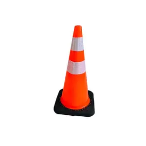 Roadway Safety Traffic Warning 450Mm Height 280*280Mm Rubber Base Size 1*80Mm Reflector Size Flexible Pvc Traffic Cone