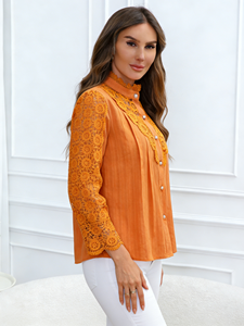 Nouvelle Collection Printemps/Été 2026 – Blouse Élégante Décontractée Grande Taille en Chiffon Brodé et Dentelle à Manches Longues pour Femme – Stock Entrepôt USA - Product Image 5