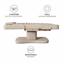 Table de soin esthétique électrique à 3 moteurs en cuir PU avec couvercle de colonne amovible, appui-tête réglable en hauteur pour salon et spa