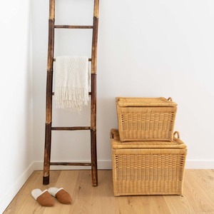 Large Sandstone <strong>Wicker</strong> <strong>Storage</strong> <strong>Basket</strong> 24.5 in L X 18 in W X 17.5 in H Classic Rectangle Style Lift-Off Lid Made Natural Rattan - Product Image 5