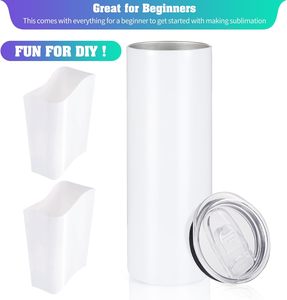 20 oz Sublimation Tumbler Double Wall <b>Stainless</b> <b>Steel</b> Skinny Straight Blank Tumbler Sublimation <b>Cup</b> with Lid Straw Shrink Wrap - Product Image 2