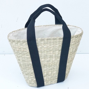Cesta de mimbre y bolso de compras de paja con dos asas y cierre de cremallera, bolsos de moda ecológicos para mujer con forro de lona - Product Image 1
