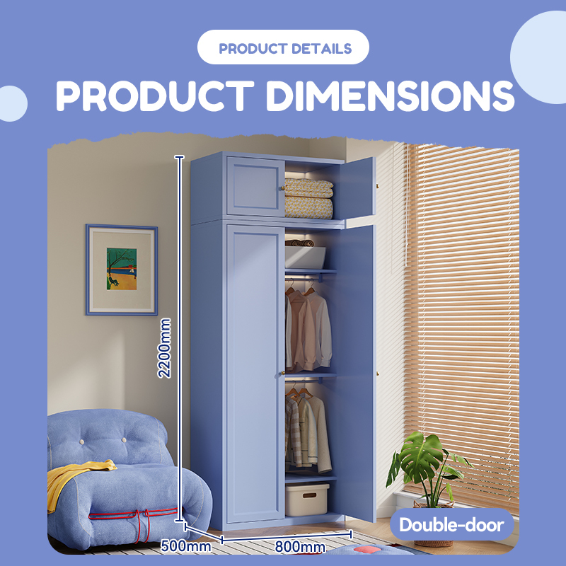 Blue Double Door Wardrobe with Top Cabinet