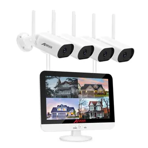 wifi kamera keamanan hdd Suppliers-Anran Sistem Kamera CCTV 3MP Tahan Air IP66, Kit NVR Lcd 1080 Inci WiFi Nirkabel 4ch 12.5 P dengan HDD 1TB