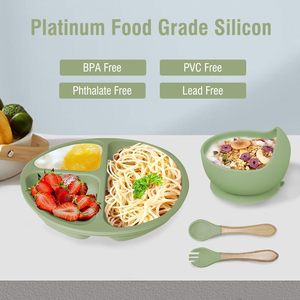Hot Selling 6-Piece Silicone Baby Feeding Set Dining Plate Bowl Cup Spoon Fork <b>Bib</b>-Eco-Friendly BPA Free Print Pattern Handle - Product Image 3