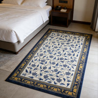 Tapis tissé en laine motif floral chinois indigo, motif meander traditionnel, pour salon, adapté aux animaux domestiques, écologique