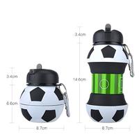 Bouteille d'eau pliable en silicone sans BPA, mignonne, pour le sport, avec motifs de football, soccer, basketball, tennis, baseball, cricket