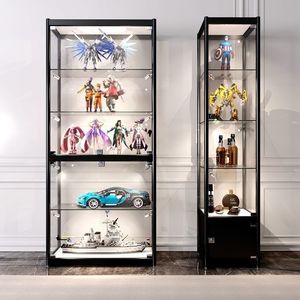 Multifunctional Full Vision Transparent Glass <strong>Display</strong> Cabinet, Aluminum Alloy Glass Sliding Door <strong>Display</strong> with <strong>LED</strong> Lighting - Product Image 5