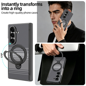 Étui de téléphone intégral en fibre de carbone véritable avec film de protection anti-espion, <span class=keywords><strong>support</strong></span> rotatif pour Galaxy <span class=keywords><strong>Z</strong></span> <span class=keywords><strong>Fold</strong></span> 7/6 - Product Image 4
