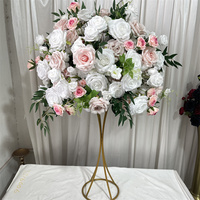 IFG Boule de fleurs artificielle en soie de haute qualité, style moderne pour mariage, blanc pur, rose nude mélangé, avec une touche de verdure, centre de table 65cm