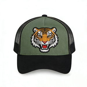 Gorra Trucker de Lona de 5 Paneles con Bordado de Tigre, Ajustable, Transpirable, con Cierre a Presión, Unisex, para Deportes y Actividades al Aire Libre - Product Image 1