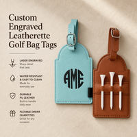 Étiquette de sac de golf en similicuir gravable au laser avec 3 tees en bois, logo personnalisé, étiquettes de golf vierges, support de tees de golf en cuir gravable au laser, cadeau pour père