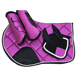 Premium Horse Saddle Pad Set Breathable Custom Color Anti Rub Brushing <b>Boots</b> with Noise Reducing Crochet Ear Bonnet - Product Image 1