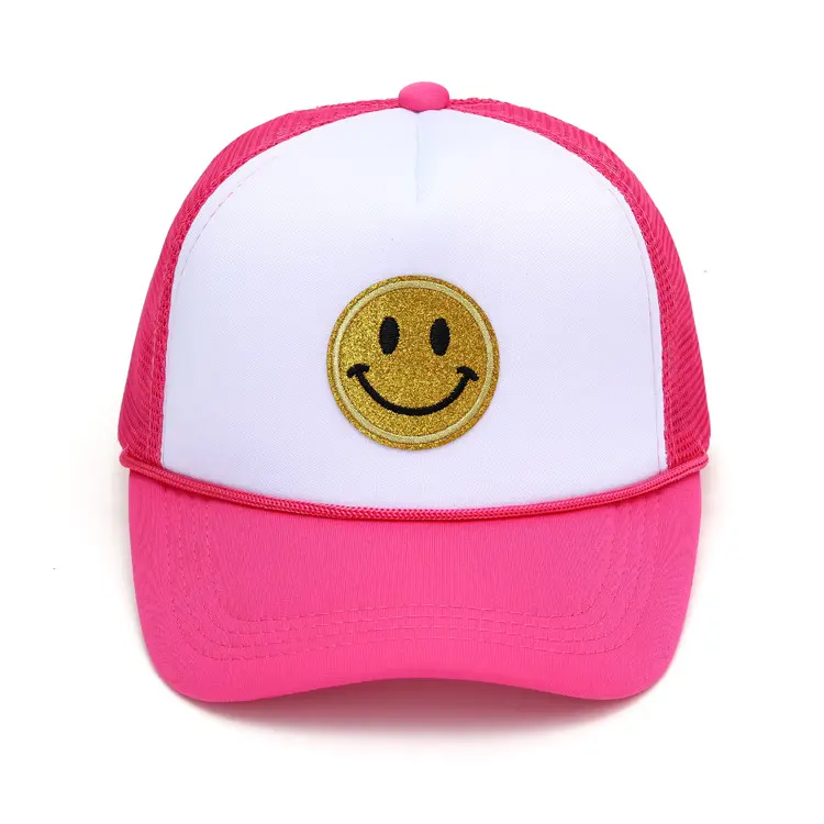 Sorriso Rosto Trucker Hat Retro Mesh Baseball Hats com Patch Foam Neon High Crown Y2K Chapéus para Homens Mulheres