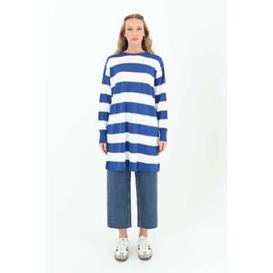 Tunique rayée à manches longues pour femmes, en coton, confortable, vêtements de travail, bleu et blanc - Product Image 5