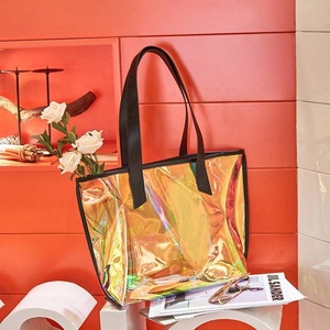 Custom logo clear Ladies Shopping <strong>Bag</strong> Shiny Metallic Laser Pvc Tote Shoulder Handbag Women Holographic Transparent TPU Beach <strong>Bag</strong> - Product Image 6